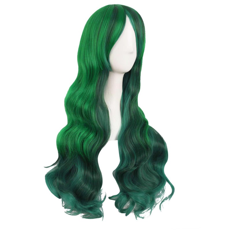 MapofBeauty 28 Inch/70 cm Beautiful Long Wavy Harajuku Style Cosplay Side Bangs Wigs (Lake Green/Grass Green) - Image 2